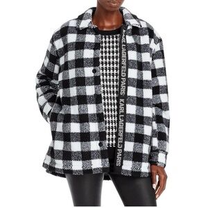 Karl Lagerfeld Buffalo Plaid Black White Teddy Women’s Jacket Size Medium NWT
